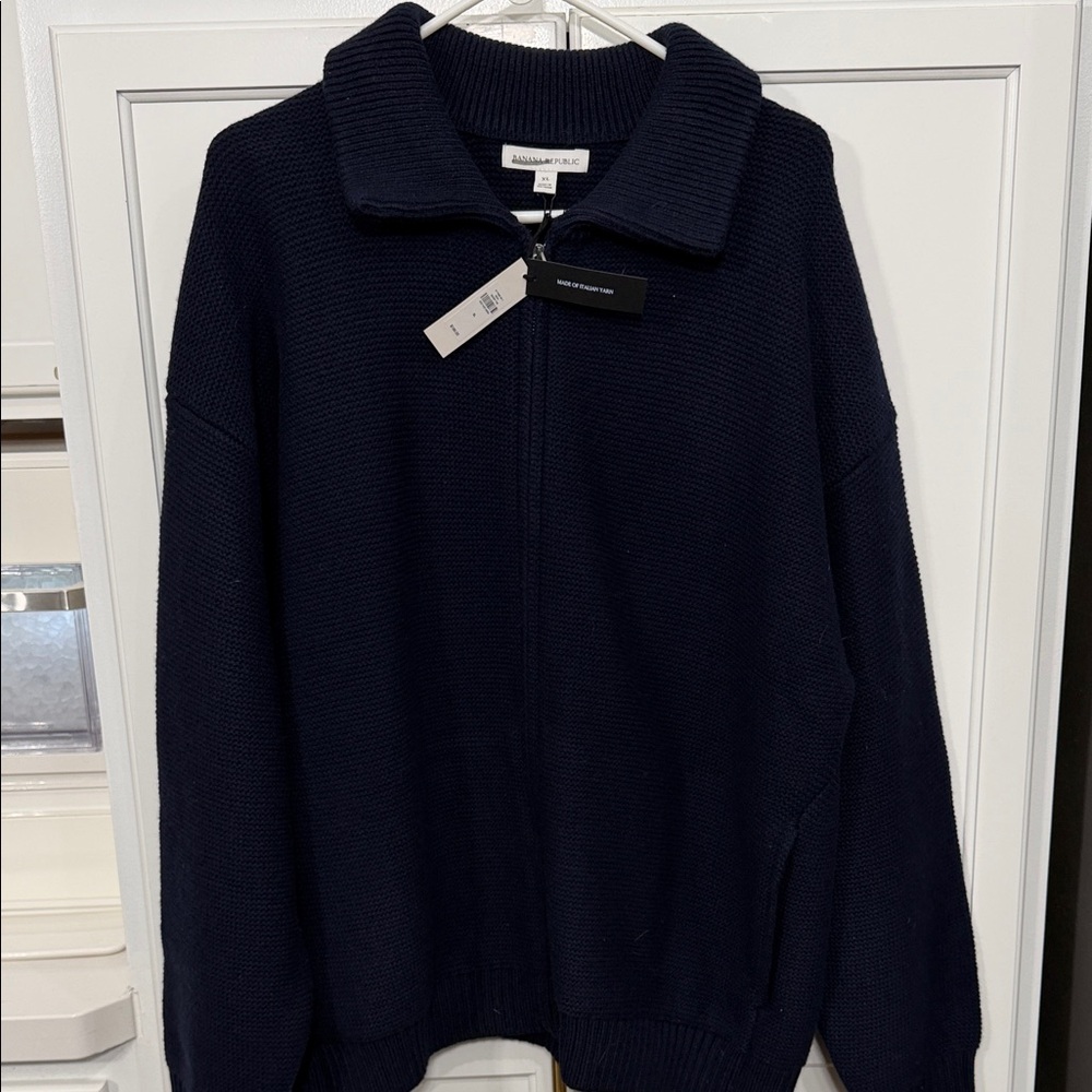 Banana Republic Navy Zip-Up Knit Sweater